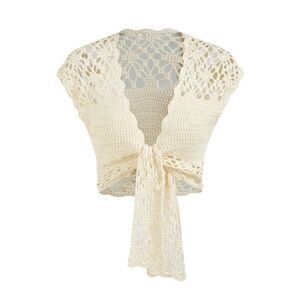 Nordstrom Cream Crochet Tie-Front Crop Top